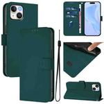 For iPhone 13 mini Skin Feel Solid Color Leather Phone Case with Lanyard(Dark Green)