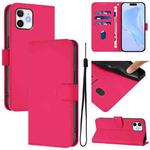 For iPhone 12 / 12 Pro Skin Feel Solid Color Leather Phone Case with Lanyard(Rose Red)