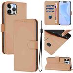For iPhone 12 Pro Max Skin Feel Solid Color Leather Phone Case with Lanyard(Nude)