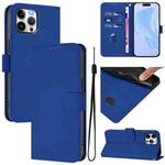 For iPhone 12 Pro Max Skin Feel Solid Color Leather Phone Case with Lanyard(Dark Blue)