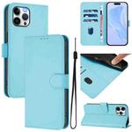 For iPhone 12 Pro Max Skin Feel Solid Color Leather Phone Case with Lanyard(Sky Blue)