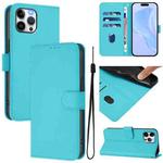 For iPhone 12 Pro Max Skin Feel Solid Color Leather Phone Case with Lanyard(Lake Blue)