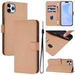 For iPhone 11 Pro Max Skin Feel Solid Color Leather Phone Case with Lanyard(Nude)