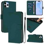For iPhone 11 Pro Max Skin Feel Solid Color Leather Phone Case with Lanyard(Dark Green)
