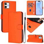 For iPhone 11 Skin Feel Solid Color Leather Phone Case with Lanyard(Orange)
