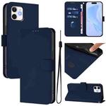 For iPhone 11 Skin Feel Solid Color Leather Phone Case with Lanyard(Navy Blue)