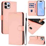 For iPhone 11 Pro Skin Feel Solid Color Leather Phone Case with Lanyard(Pink)