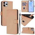 For iPhone 11 Pro Skin Feel Solid Color Leather Phone Case with Lanyard(Nude)