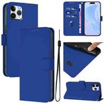 For iPhone 11 Pro Skin Feel Solid Color Leather Phone Case with Lanyard(Dark Blue)