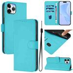 For iPhone 11 Pro Skin Feel Solid Color Leather Phone Case with Lanyard(Lake Blue)