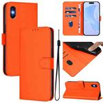 For iPhone XS / X Skin Feel Solid Color Leather Phone Case with Lanyard(Orange)