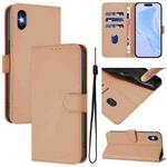 For iPhone XS / X Skin Feel Solid Color Leather Phone Case with Lanyard(Nude)