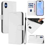For iPhone XS / X Skin Feel Solid Color Leather Phone Case with Lanyard(White)
