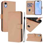 For iPhone XR Skin Feel Solid Color Leather Phone Case with Lanyard(Nude)
