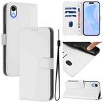 For iPhone XR Skin Feel Solid Color Leather Phone Case with Lanyard(White)