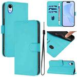 For iPhone XR Skin Feel Solid Color Leather Phone Case with Lanyard(Lake Blue)