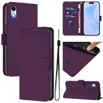 For iPhone XR Skin Feel Solid Color Leather Phone Case with Lanyard(Violet)