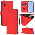 For iPhone XS Max Skin Feel Solid Color Leather Phone Case with Lanyard(Red)