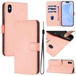 For iPhone XS Max Skin Feel Solid Color Leather Phone Case with Lanyard(Pink)