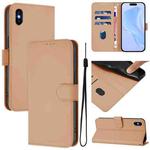 For iPhone XS Max Skin Feel Solid Color Leather Phone Case with Lanyard(Nude)