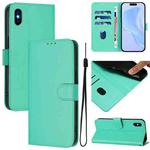 For iPhone XS Max Skin Feel Solid Color Leather Phone Case with Lanyard(Green)