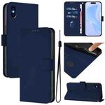 For iPhone XS Max Skin Feel Solid Color Leather Phone Case with Lanyard(Navy Blue)