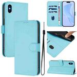For iPhone XS Max Skin Feel Solid Color Leather Phone Case with Lanyard(Sky Blue)