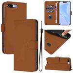 For iPhone 8 Plus / 7 Plus Skin Feel Solid Color Leather Phone Case with Lanyard(Brown)