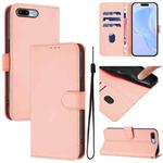 For iPhone 8 Plus / 7 Plus Skin Feel Solid Color Leather Phone Case with Lanyard(Pink)