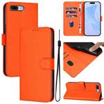 For iPhone 8 Plus / 7 Plus Skin Feel Solid Color Leather Phone Case with Lanyard(Orange)
