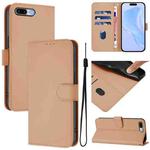 For iPhone 8 Plus / 7 Plus Skin Feel Solid Color Leather Phone Case with Lanyard(Nude)