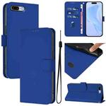 For iPhone 8 Plus / 7 Plus Skin Feel Solid Color Leather Phone Case with Lanyard(Dark Blue)