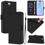 For iPhone 8 Plus / 7 Plus Skin Feel Solid Color Leather Phone Case with Lanyard(Black)