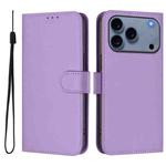 For iPhone 17 Pro Skin Feel Solid Color Leather Phone Case with Lanyard(Lavender Purple)