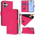 For iPhone 17 Skin Feel Solid Color Leather Phone Case with Lanyard(Rose Red)