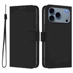 For iPhone 17 Pro Max Skin Feel Solid Color Leather Phone Case with Lanyard(Black)