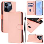For Tecno Camon 20 Pro 4G Skin Feel Solid Color Leather Phone Case with Lanyard(Pink)