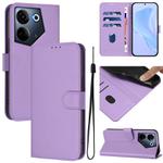 For Tecno Camon 20 Pro 4G Skin Feel Solid Color Leather Phone Case with Lanyard(Lavender Purple)
