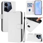 For Tecno Camon 20 Pro 4G Skin Feel Solid Color Leather Phone Case with Lanyard(White)