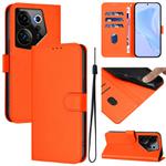 For Tecno Camon 20 Premier 5G Skin Feel Solid Color Leather Phone Case with Lanyard(Orange)