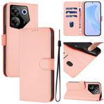 For Tecno Camon 20 Pro 5G Skin Feel Solid Color Leather Phone Case with Lanyard(Pink)