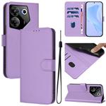 For Tecno Camon 20 Pro 5G Skin Feel Solid Color Leather Phone Case with Lanyard(Lavender Purple)