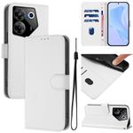 For Tecno Camon 20 Pro 5G Skin Feel Solid Color Leather Phone Case with Lanyard(White)