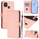 For Tecno Pop 5 Skin Feel Solid Color Leather Phone Case with Lanyard(Pink)