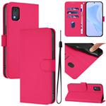 For Tecno Pop 6C Skin Feel Solid Color Leather Phone Case with Lanyard(Rose Red)