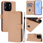 For Tecno Pop 7 / 7 Pro Skin Feel Solid Color Leather Phone Case with Lanyard(Nude)