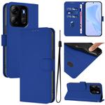 For Tecno Pop 7 / 7 Pro Skin Feel Solid Color Leather Phone Case with Lanyard(Dark Blue)