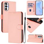 For Tecno Pova 3 Skin Feel Solid Color Leather Phone Case with Lanyard(Pink)