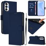 For Tecno Pova 3 Skin Feel Solid Color Leather Phone Case with Lanyard(Navy Blue)