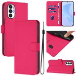 For Tecno Pova 3 Skin Feel Solid Color Leather Phone Case with Lanyard(Rose Red)